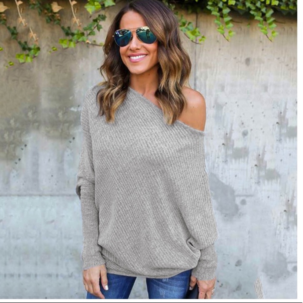 Off the Shoulder Grey Sweater